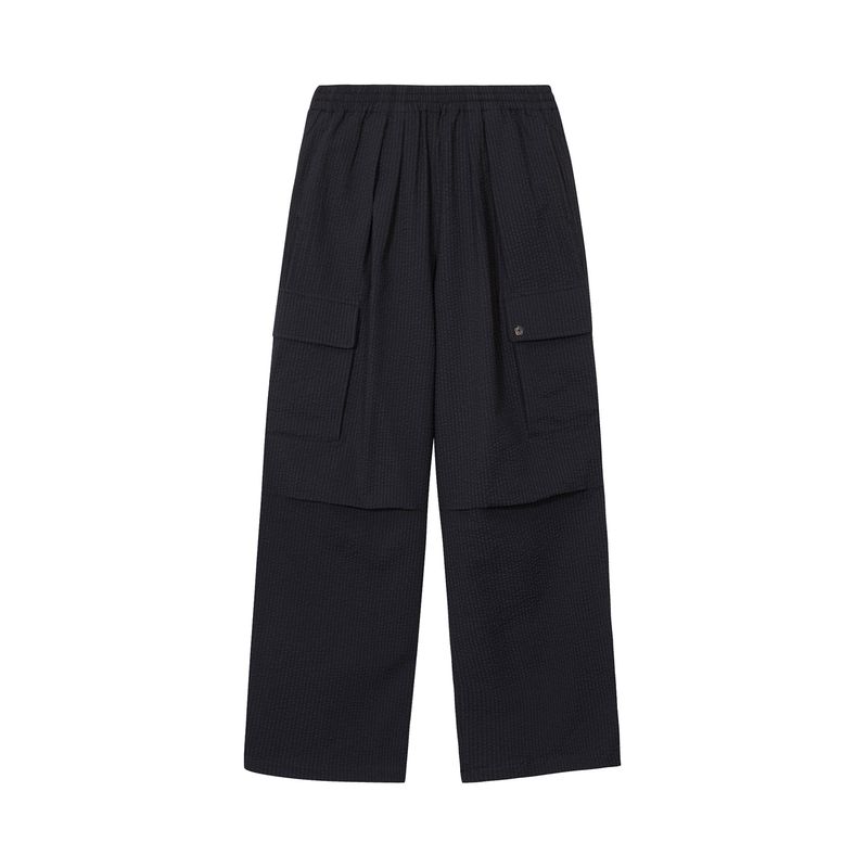 [ULKIN] Seersucker Cargo Parachute Pants_Charcoal