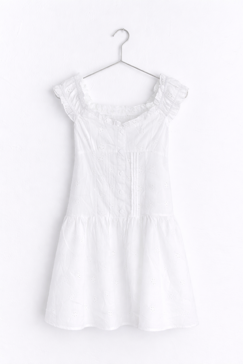 flower frill eyelet mini-dress