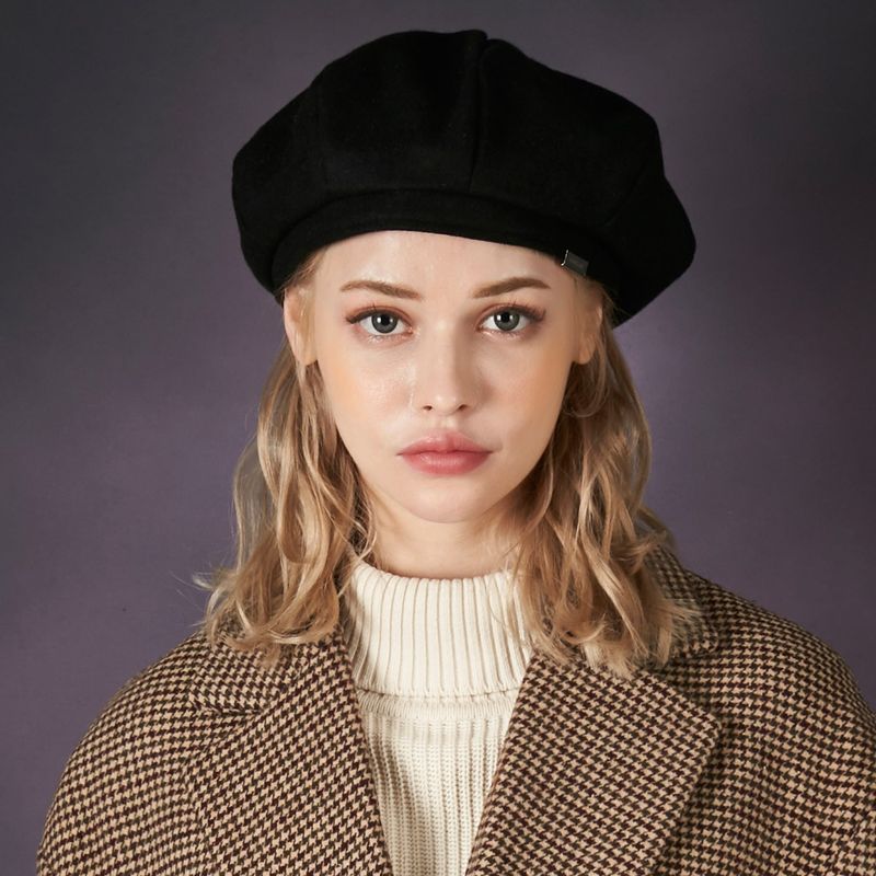 Bold metal tip wool beret BLACK