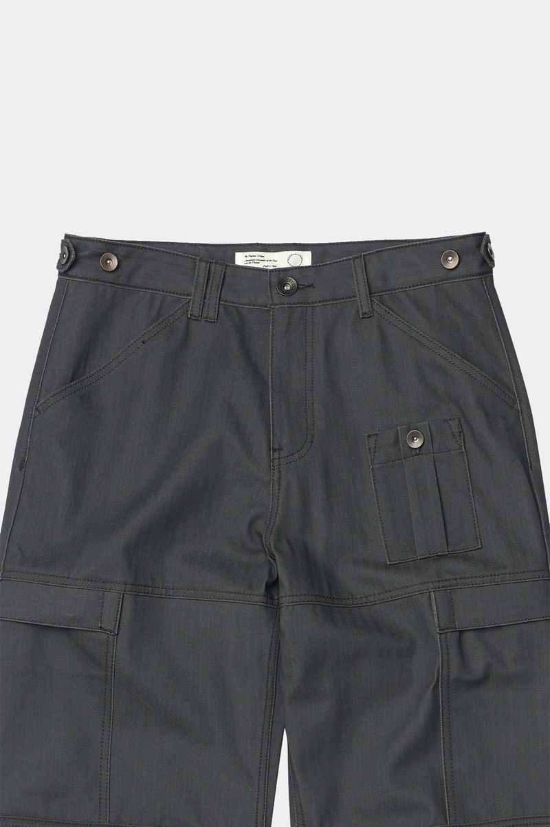 4 Panel Cargo Pockets Herringbone Twill Pants (Gray)