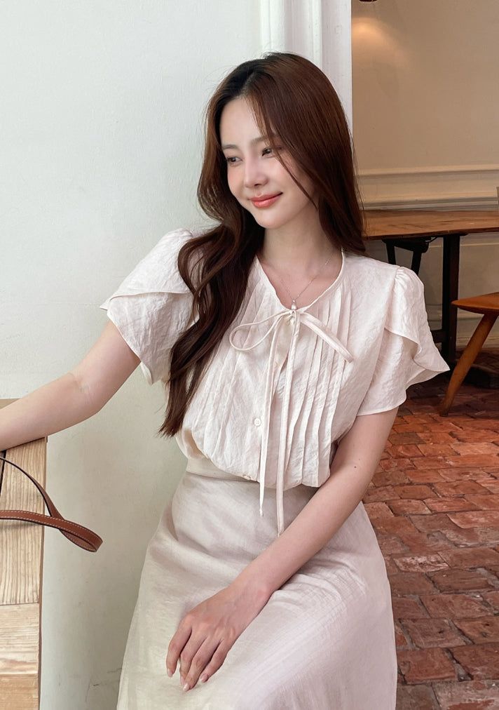 Meshian banding flare long skirt