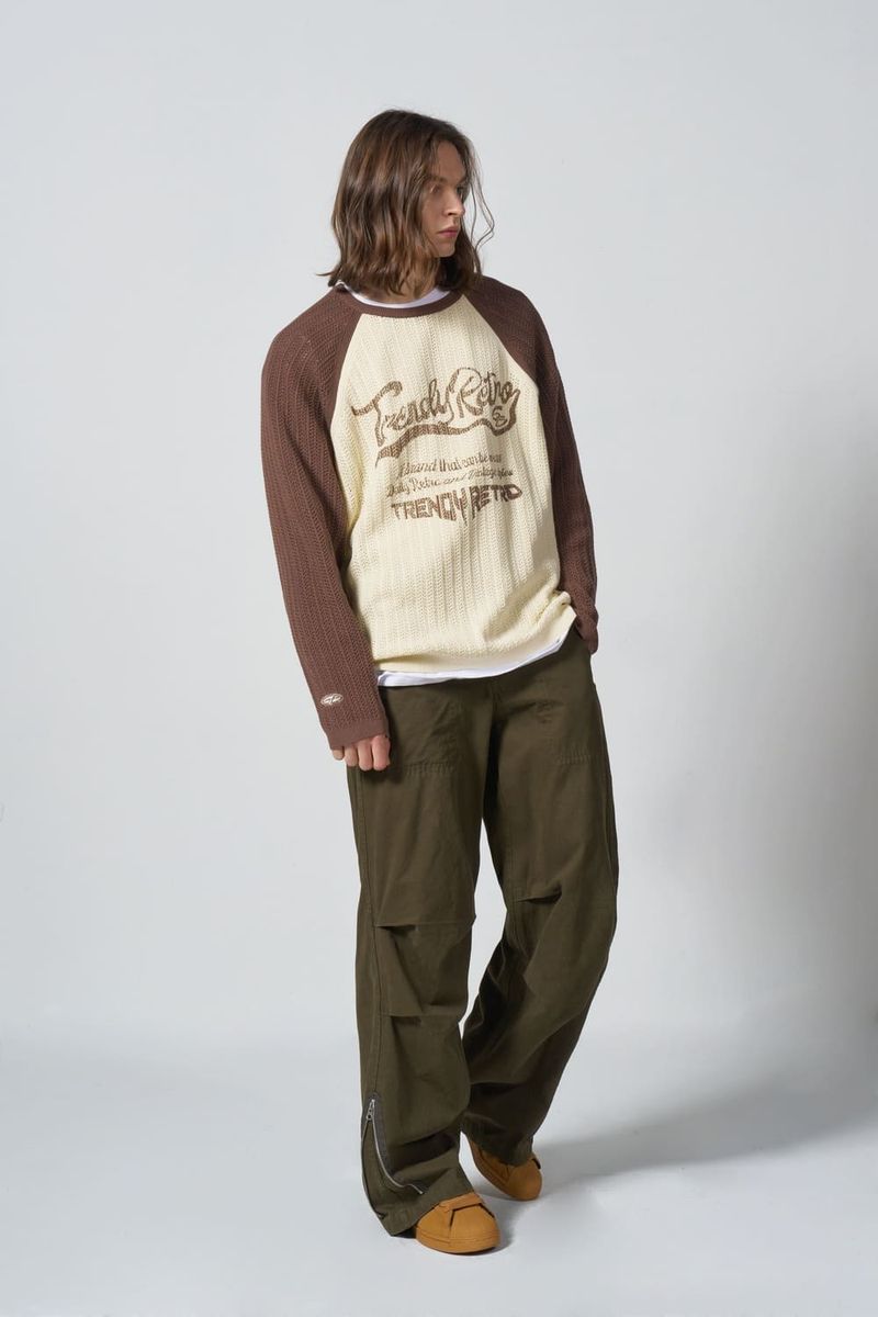 WAVE LOGO CHAIN KNIT = BROWN