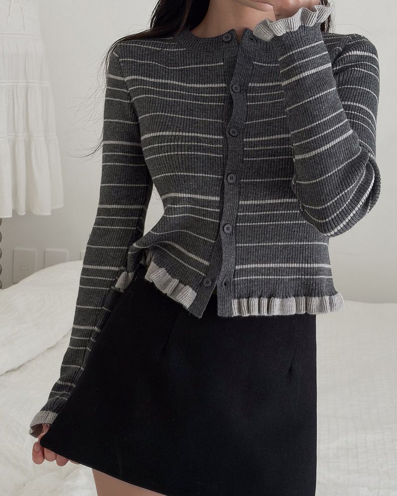 Vulvun frill striped cardigan