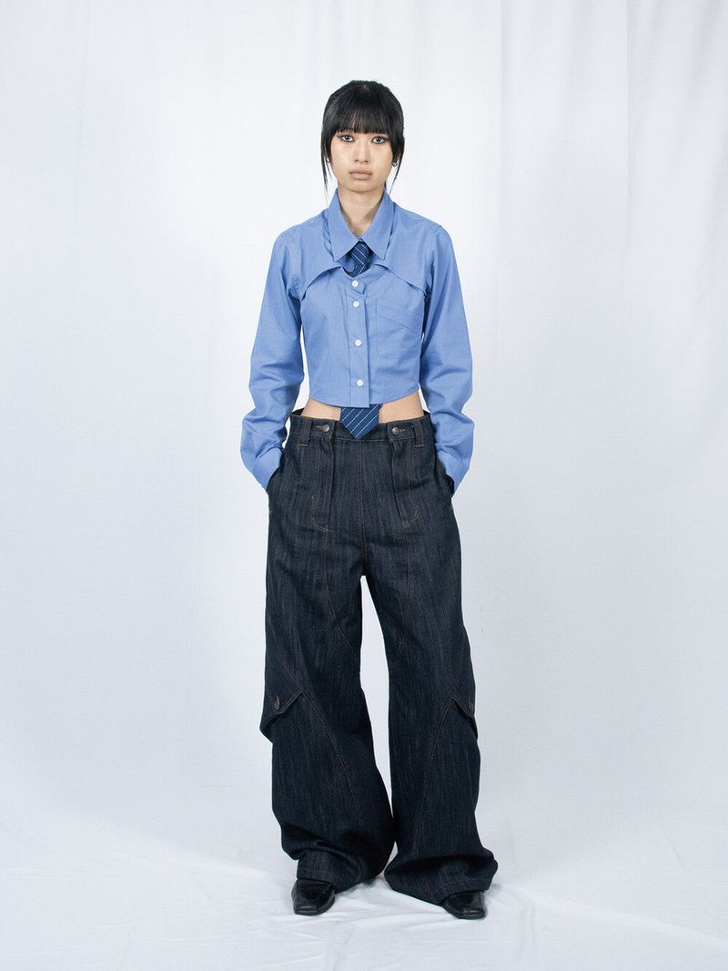 FULLOFSSUN(フルオブサン)の「Crop Double Collar Shirts (Sky Blue)(Tops)」