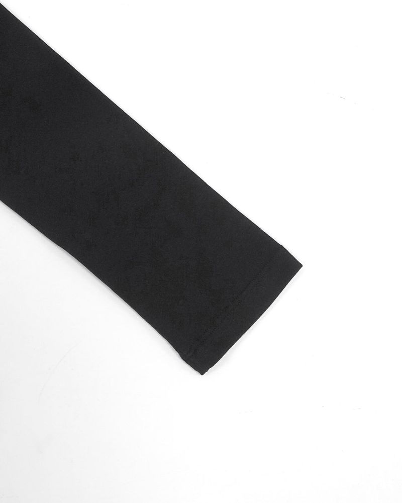 Shirring Henley Neck Long Sleeve Black