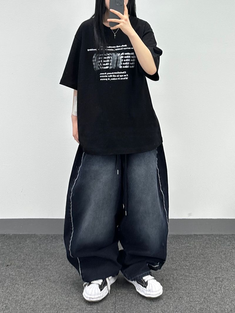 denim piping balloon pants