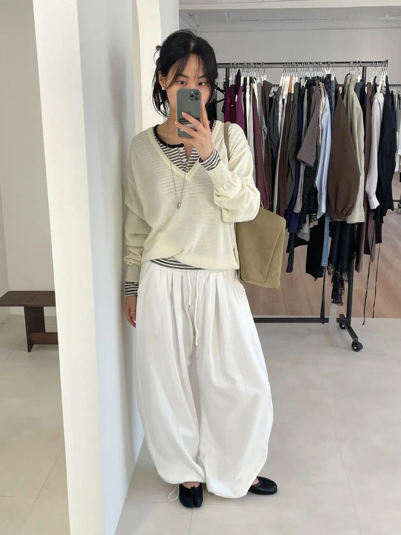 [wool50%] Danny Deep V-Neck Over Fit Knit