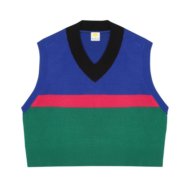 wonder visitor（ワンダービジター）の「Striped crop knit vest [Blue]（Tops）」