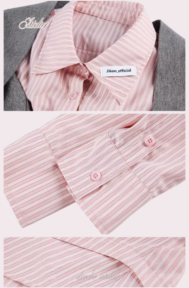 pink striped layered cardigan shirt