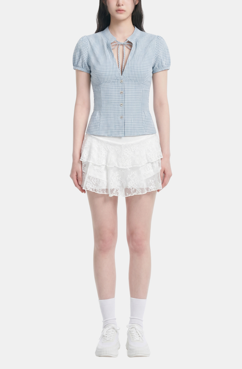 Evia Check Ribbon Blouse