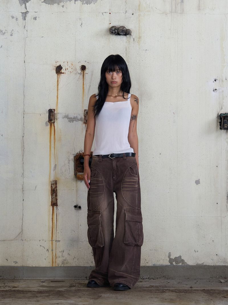FULLOFSSUN（フルオブサン）の「Circle Washing Denim Cargo Pants (Brown)（Pants）」