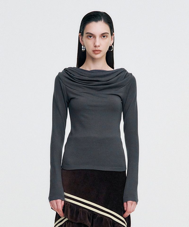 KIMZISU(キムジス)の「Cowl Neck Soft Slim Hoodie _ CHARCOAL(Tops)」