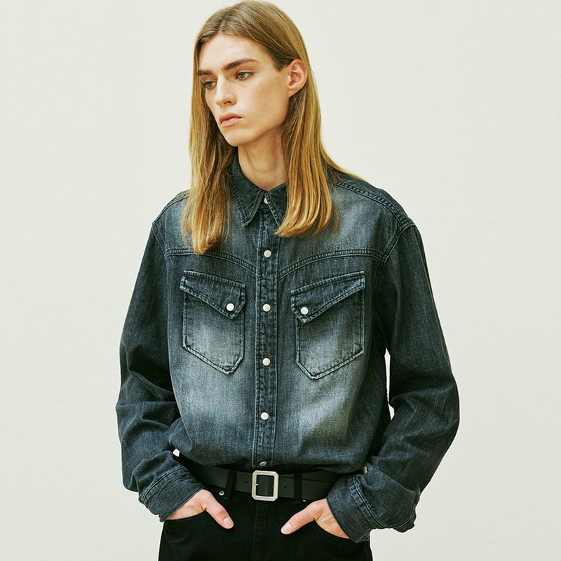 KND（ケイエンド）の「WASHED DENIM WESTERN SHIRT BLACK（Tops）」