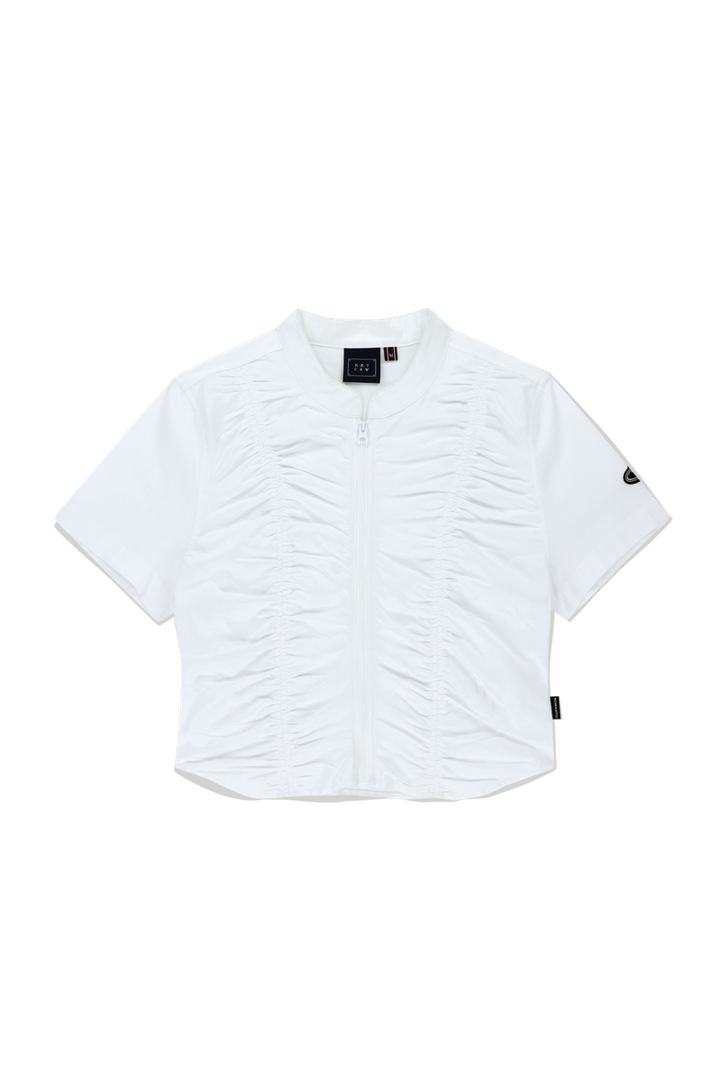 SHIRRING COTTON ZIP UP