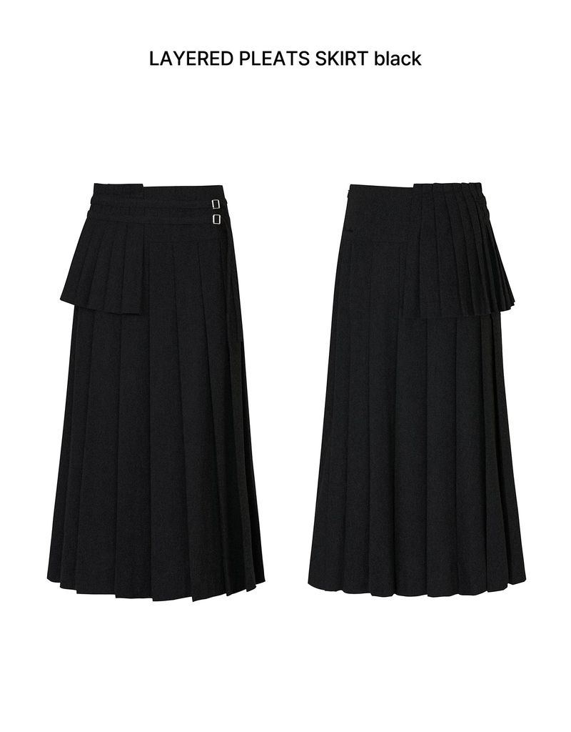 LAYERED PLEATS SKIRT black