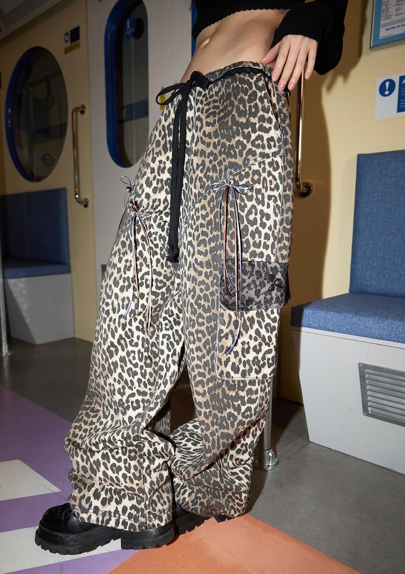 leopard lace cargo pt - brown