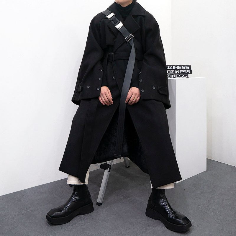 SK Button slit wool robe long coat (3 colors)