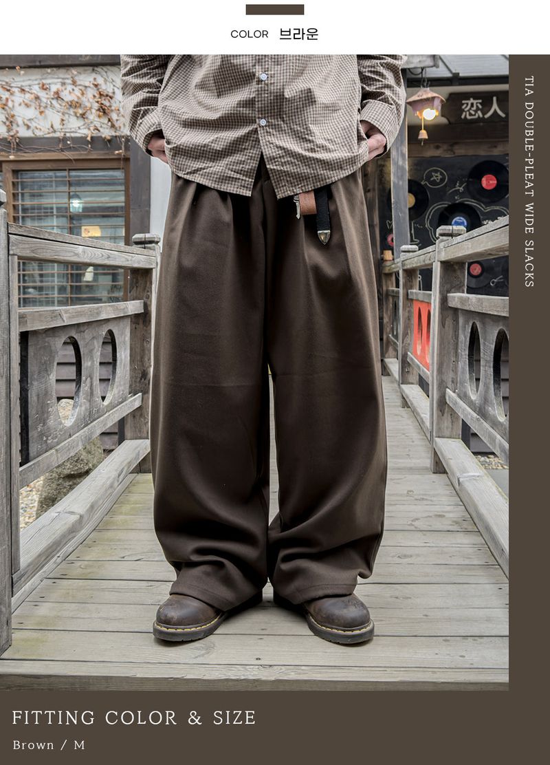 Tia Double-Pleat Wide Slacks