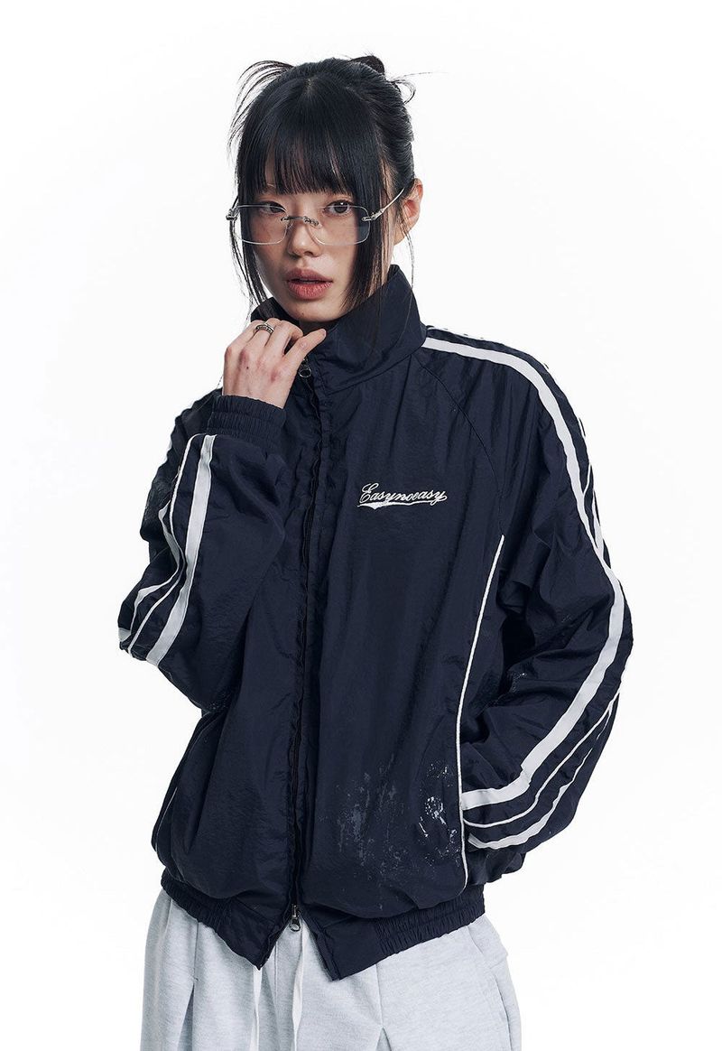 Dirty Nylon Piping Track Jacket - Navy