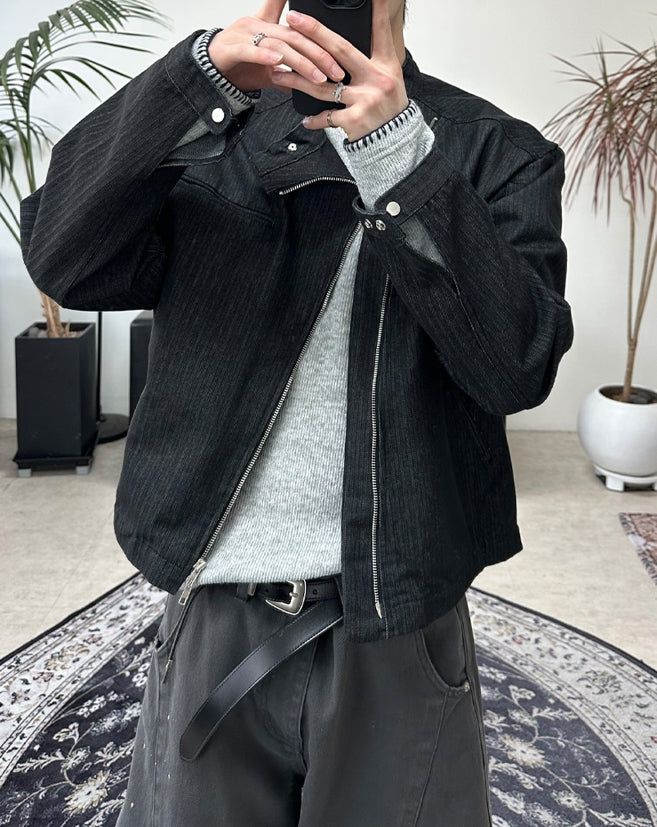 Karen Diagonal Herringbone Crop Jacket