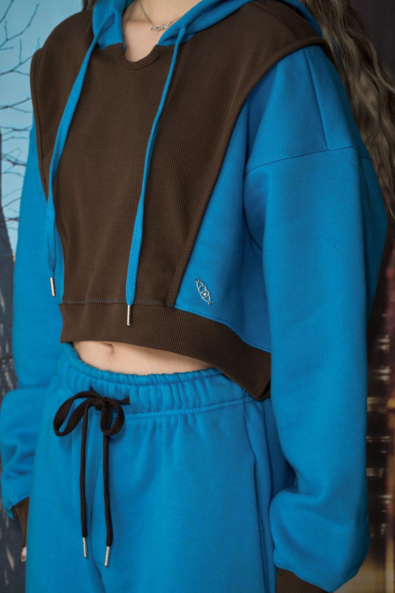LINE CROP HOODIE (BLUE)