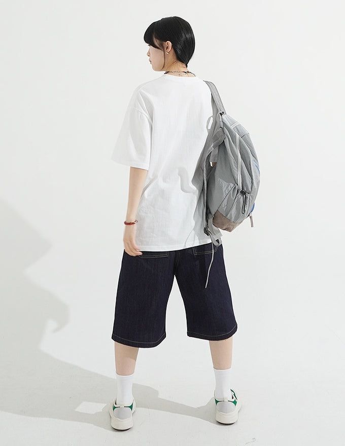 Pintuck Wide Raw Denim Bermuda Pants