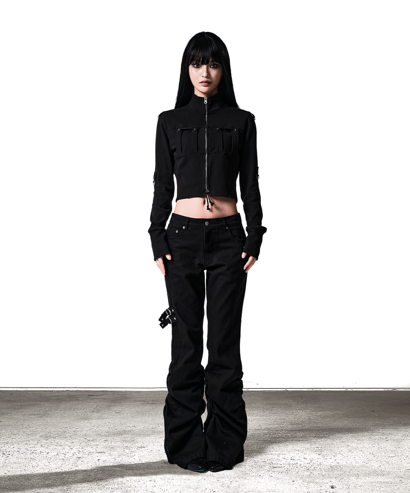 DOUBLE SIDE TAB BOOTS-CUT PANTS BLACK