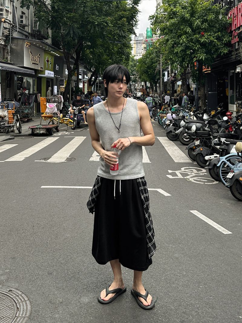 Ciel Check Shirt Layered Bermuda Pants