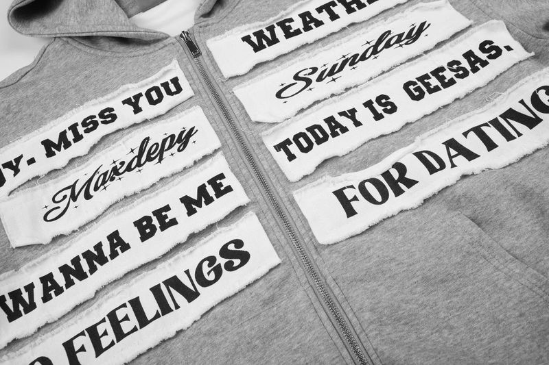 Text Patch Oversized Hoodie Zip-Up