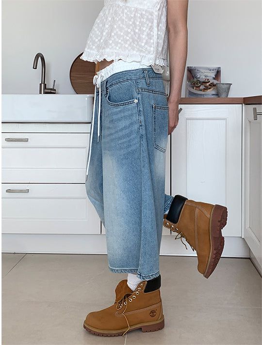 LAYERED BAND BERMUDA JEANS