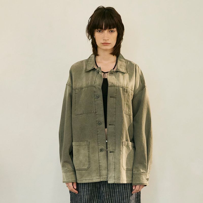 Washed French Work Jacket Deep Khaki