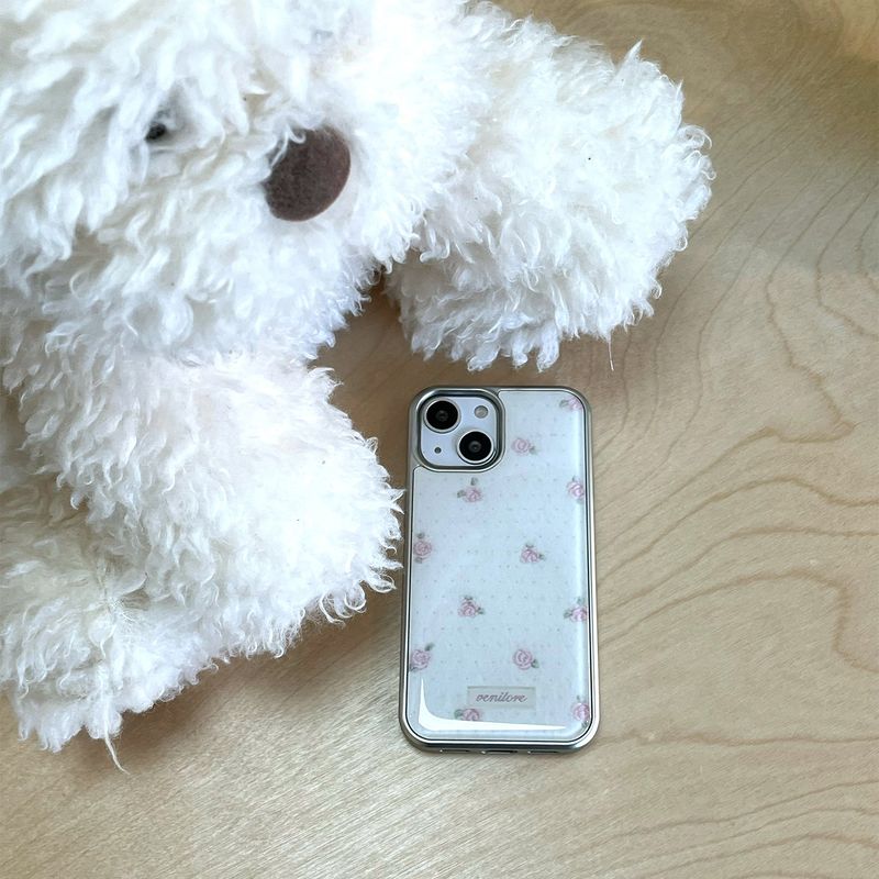 [MADE][Glass Silver Bumper Case]  Rose Stitch Knit Case