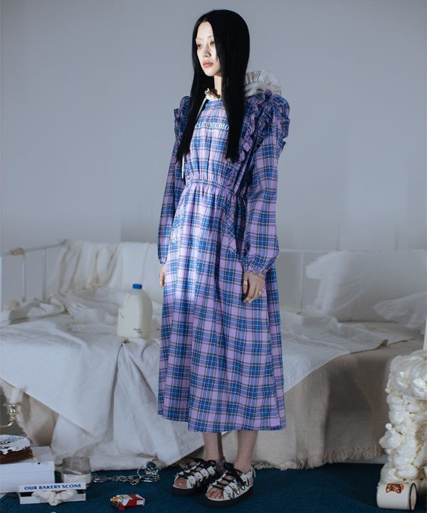 CLUT STUDIO(クラットスタジオ)の「ruffle hood check dress(Dresses)」