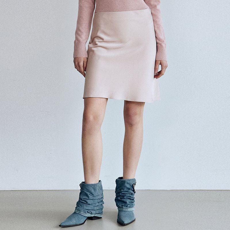 MINI SATIN FLARE SKIRT_CREAM