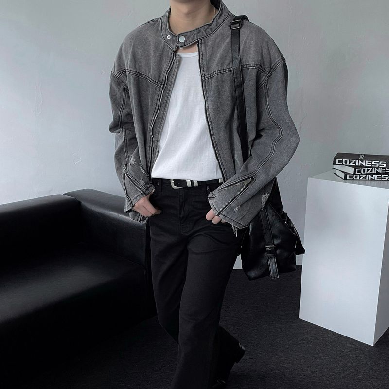 Gray Damage Black Jeans Jacket (D784205639992)