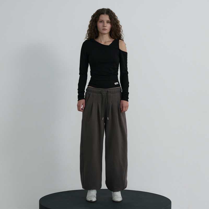 Soft Touch Washed Balloon Wide Sweatpants - CHARCOAL