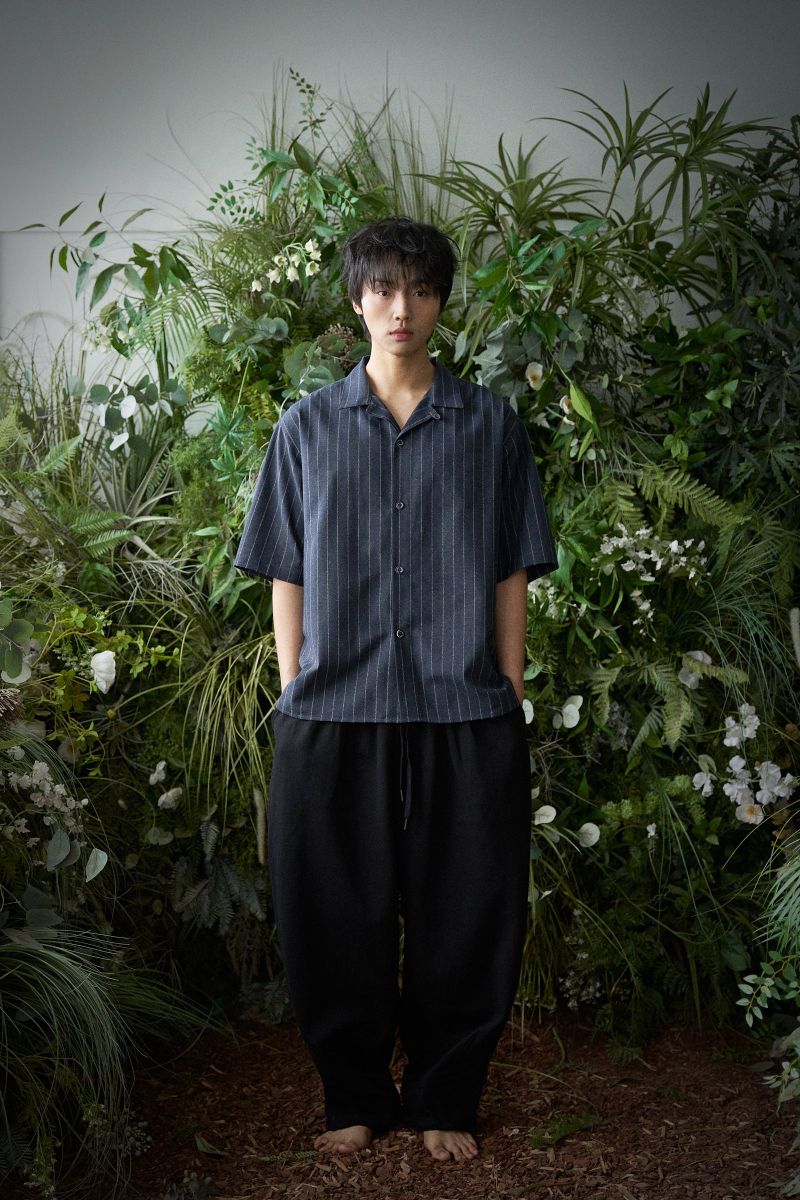 STRIPE L-C TAILORED 1/2 SHIRT (Navy)
