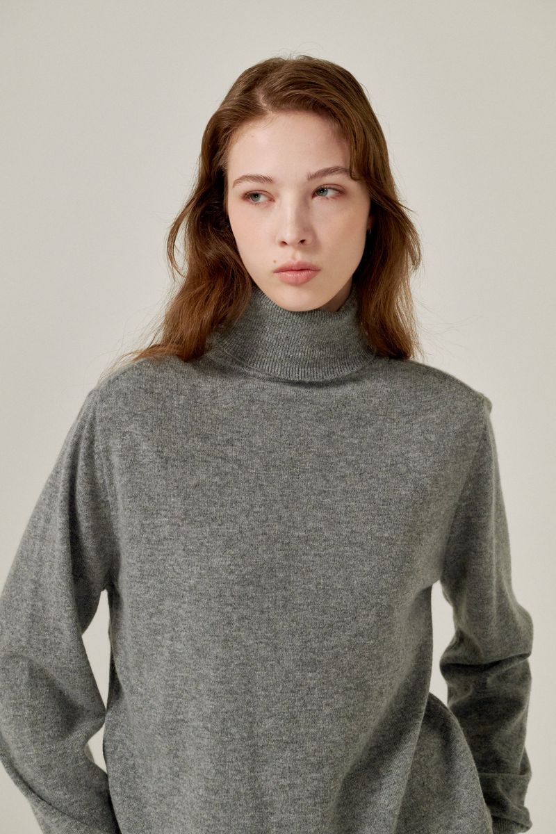 Cashmere turtle neck knit (Grey)
