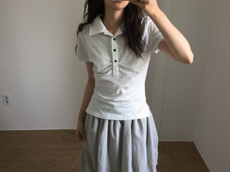 Shirring Dot Collar T-Shirt (3color)