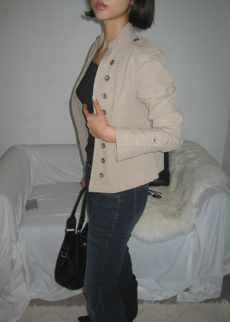 Gashu Napoleon-style buttoned semi-high neck transitional autumn jacket