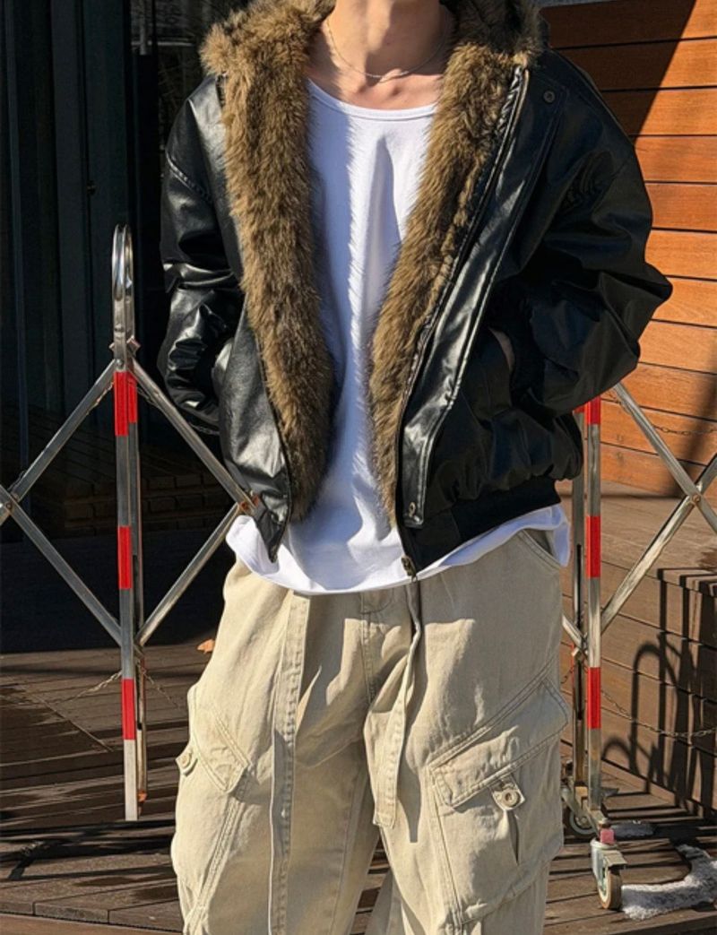 Reversible leather fur jacket
