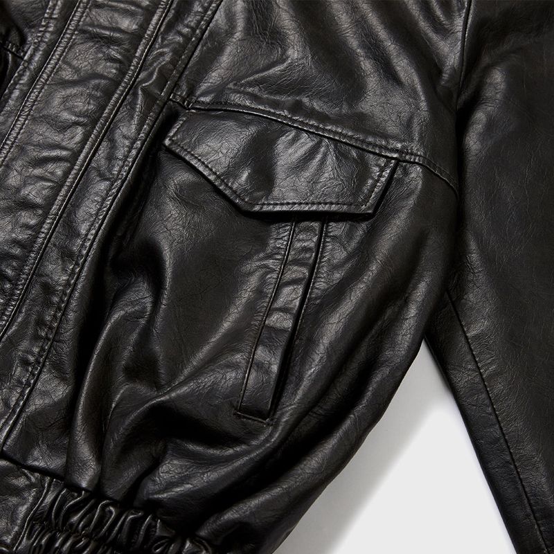 Washed Faux Leather Blouson (Dark Brown)
