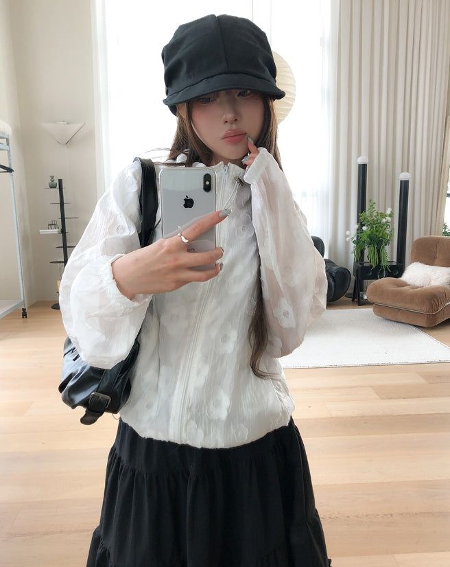 Ropin Flower See-Through Windbreaker Jumper