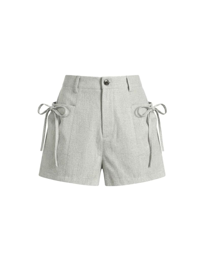 Ribbon Linen Summer Shorts Light Grey