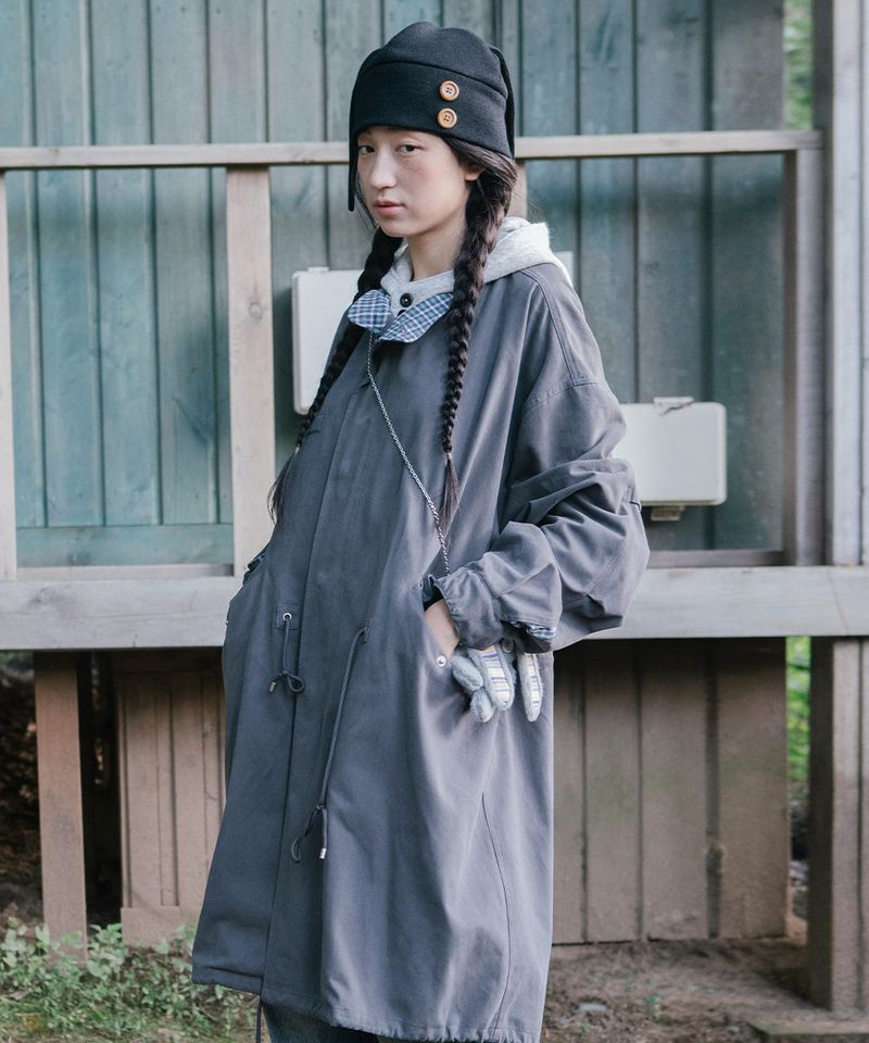 CHECK HOODED FISHTAIL JACKET CHARCOAL(CV2GFFB960A)