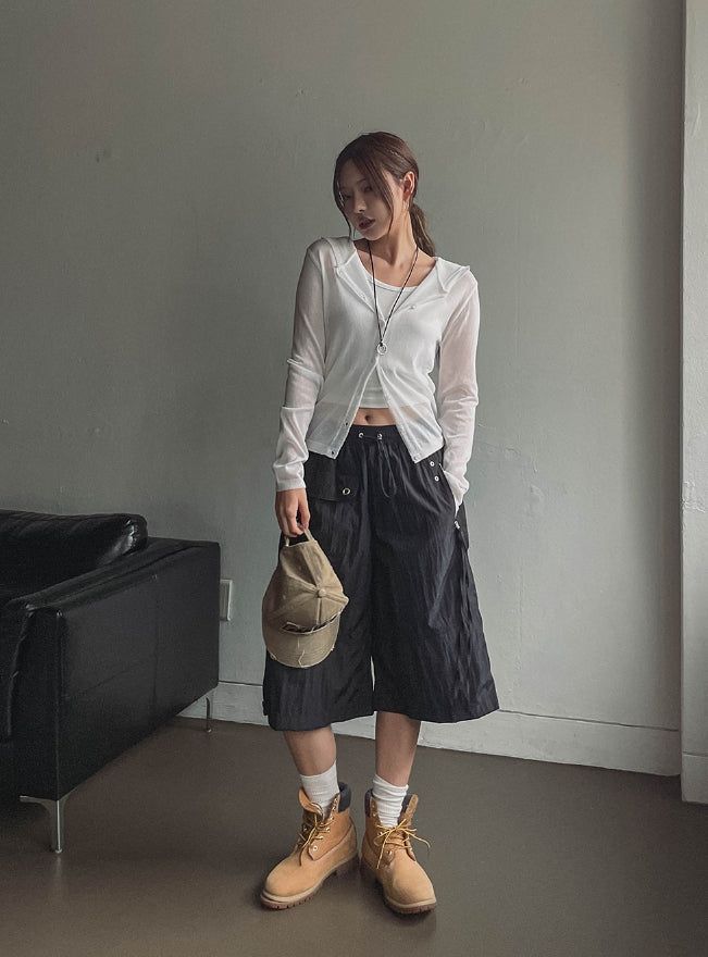 Multi-pocket D-ring Nylon Bermuda Pants
