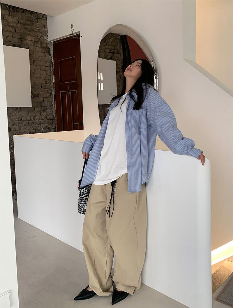 HOMME NECK POINT STRIPE SHIRT
