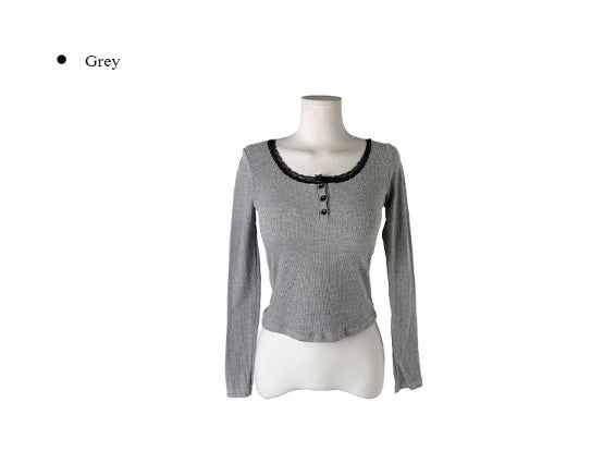 Hail Lace Cap Button Slim T-shirt