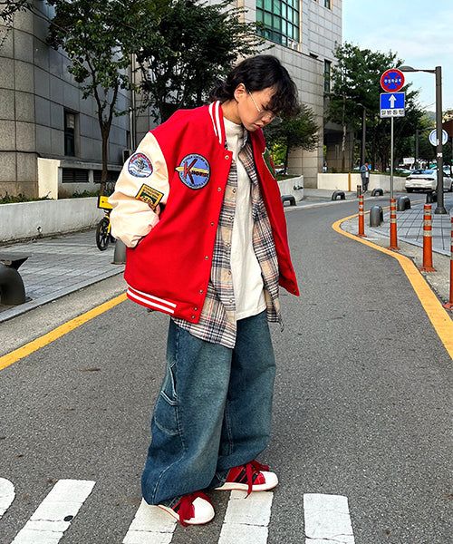 Oversized Varsity Jacket with Patches
