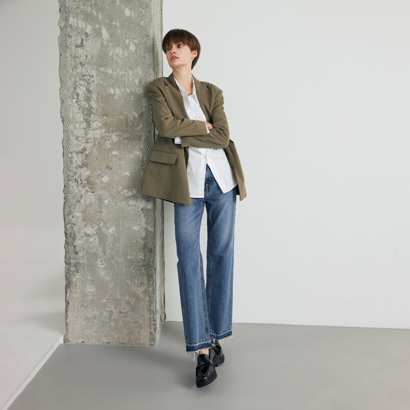 middle blue semi wide jeans - SW003
